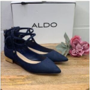 ALDO Marietta Blue Suede Ankle Strap Flats Feminine 10